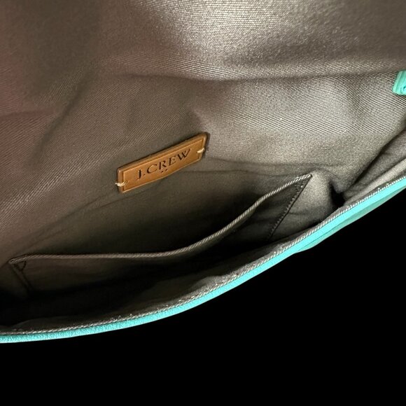 J CREW Teal Turquoise Purse Handbag Leather Envelope Clutch Shoulder Bag Chain - Picture 5 of 7